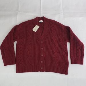 Cashmere-Like Softness Red Cable Knit Button Down Cardigan Sweater!